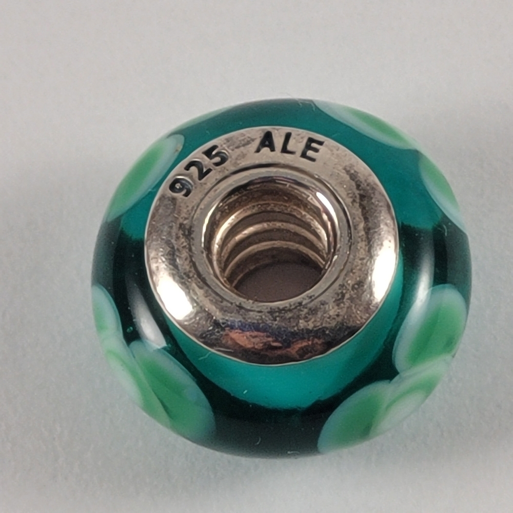 Pandora Silver Teal Flower Murano Glass Bead - Picture 4 of 7
